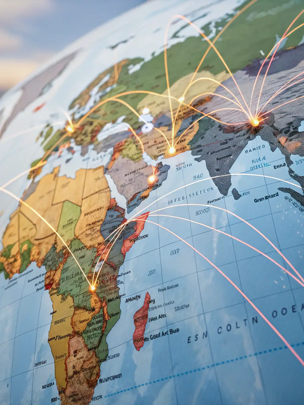 A visual representation of a secure global telecommunications network, emphasizing the reliability and reach of the services offered.